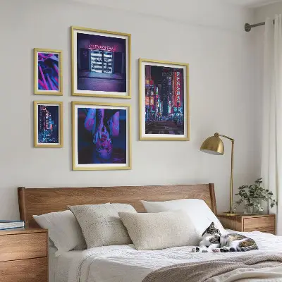 Neonové noční městské scenérie poliptyk v rámu