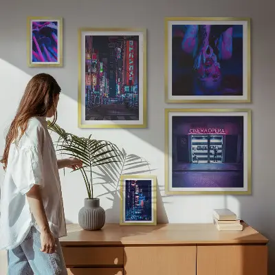 Neonové noční městské scenérie poliptyk v rámu