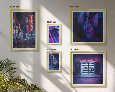 Neonové noční městské scenérie poliptyk v rámu