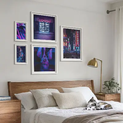 Neonové noční městské scenérie poliptyk v rámu
