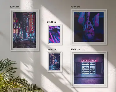 Neonové noční městské scenérie poliptyk v rámu