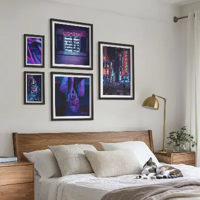 Neonové noční městské scenérie poliptyk v rámu