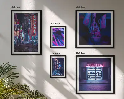 Neonové noční městské scenérie poliptyk v rámu
