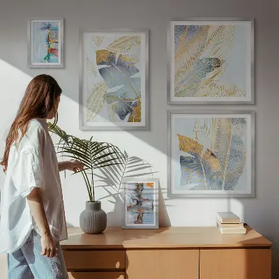 Moderní rostlinné motivy poliptyk v rámu