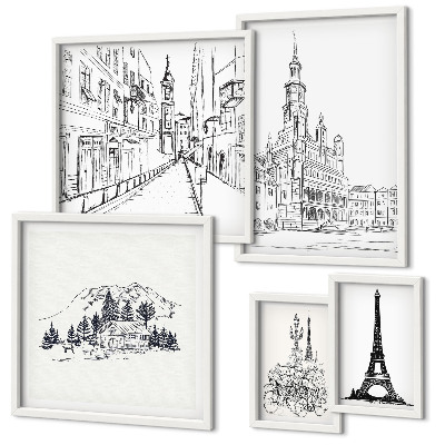 Sada obrazů do ložnice Stylové architektonické ilustrace