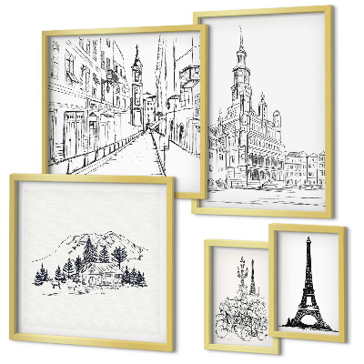 Sada obrazů do ložnice Stylové architektonické ilustrace