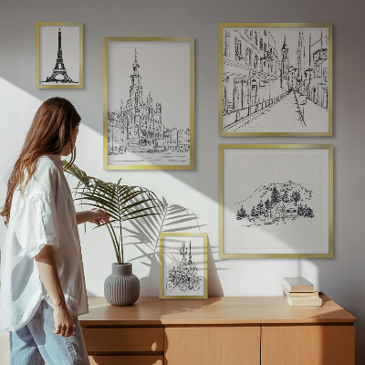 Sada obrazů do ložnice Stylové architektonické ilustrace