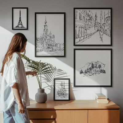 Sada obrazů do ložnice Stylové architektonické ilustrace