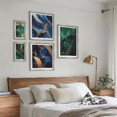 Elegantní abstrakce se zelení poliptyk v rámu