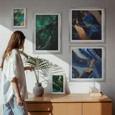 Elegantní abstrakce se zelení poliptyk v rámu