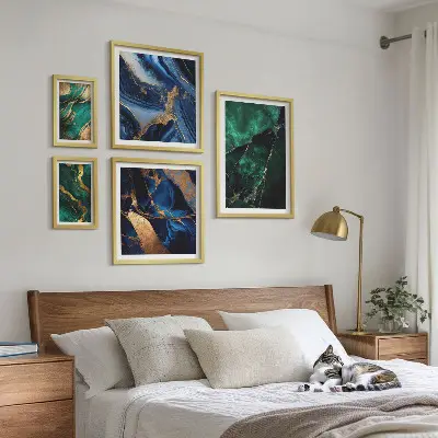 Elegantní abstrakce se zelení poliptyk v rámu