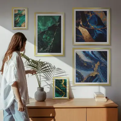 Elegantní abstrakce se zelení poliptyk v rámu