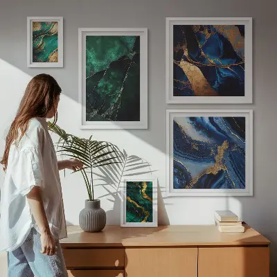 Elegantní abstrakce se zelení poliptyk v rámu