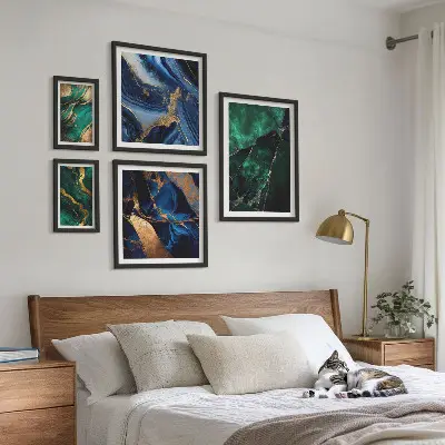 Elegantní abstrakce se zelení poliptyk v rámu