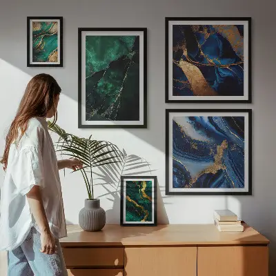 Elegantní abstrakce se zelení poliptyk v rámu