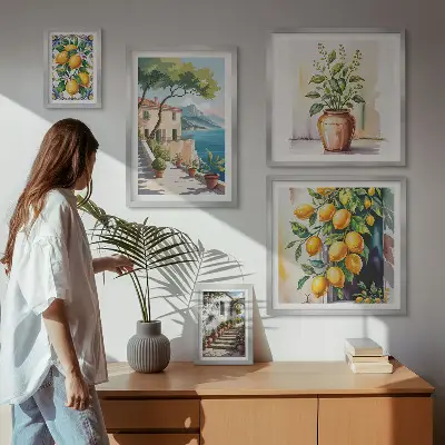 Krajiny s citrusovými stromy a vegetací poliptyk v rámu