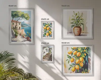 Krajiny s citrusovými stromy a vegetací poliptyk v rámu