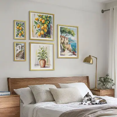 Krajiny s citrusovými stromy a vegetací poliptyk v rámu