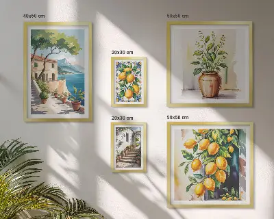 Krajiny s citrusovými stromy a vegetací poliptyk v rámu