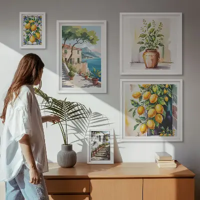 Krajiny s citrusovými stromy a vegetací poliptyk v rámu