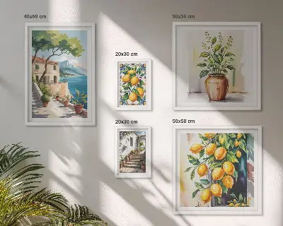 Krajiny s citrusovými stromy a vegetací poliptyk v rámu