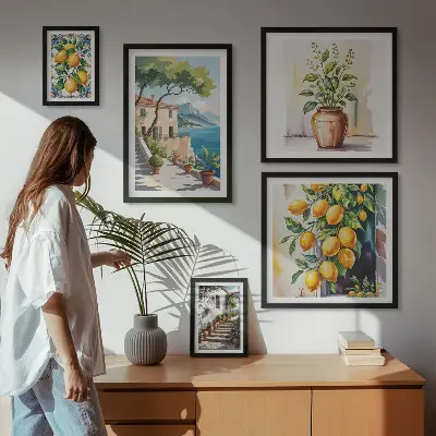 Krajiny s citrusovými stromy a vegetací poliptyk v rámu
