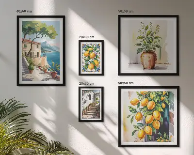 Krajiny s citrusovými stromy a vegetací poliptyk v rámu