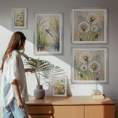 Sada obrazů do ložnice květinové vážky v přírodním stylu