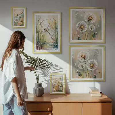 Sada obrazů do ložnice květinové vážky v přírodním stylu