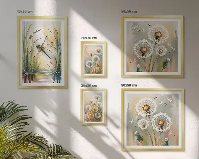 Sada obrazů do ložnice květinové vážky v přírodním stylu