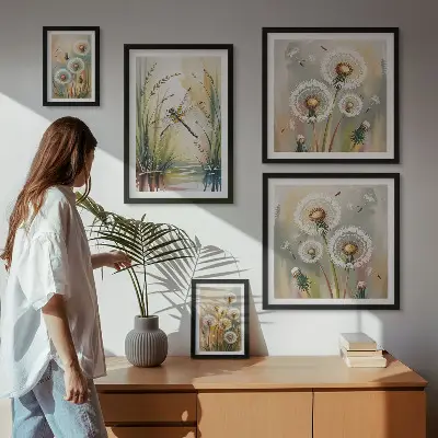 Sada obrazů do ložnice květinové vážky v přírodním stylu