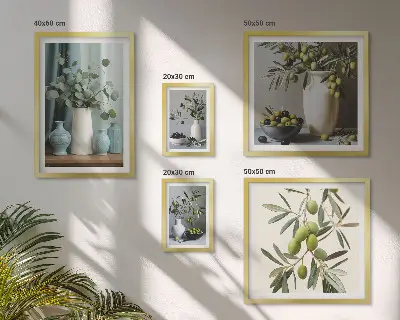 Dekorace Zelené olivy ve váze v rámu jako polyptych