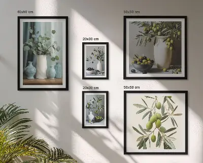 Dekorace Zelené olivy ve váze v rámu jako polyptych
