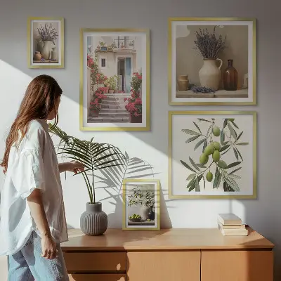 Sada obrazů do ložnice stylové interiéry s motivem květin a ovoce