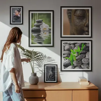 Relaxační zenová atmosféra poliptyk v rámu
