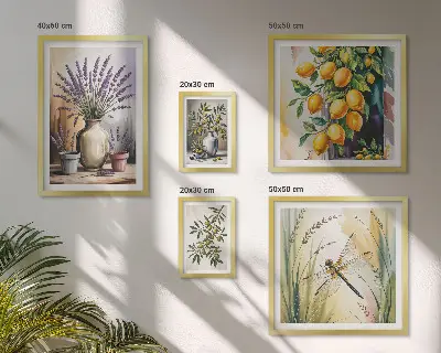 Poliptyk v rámu květinové citronové olivy v rustikálním stylu