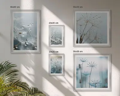 Sada obrazů do ložnice rostlinné motivy s kapkami vody