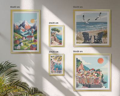 Sada obrazů do ložnice Retro horské a mořské krajiny