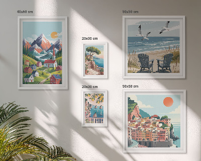 Sada obrazů do ložnice Retro horské a mořské krajiny