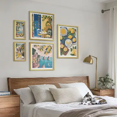 Sada obrazů do ložnice citronová svěžest v boho stylu