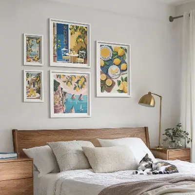 Sada obrazů do ložnice citronová svěžest v boho stylu