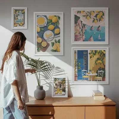 Sada obrazů do ložnice citronová svěžest v boho stylu