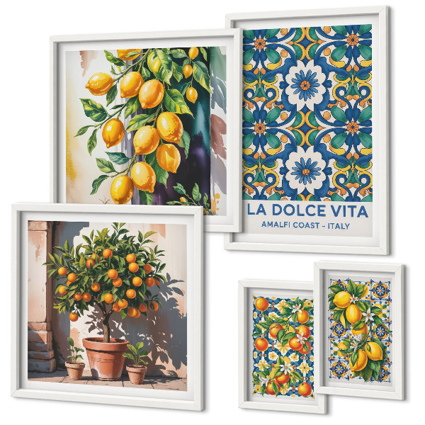 Sada obrazů do ložnice Italské citrusové dekorace ve stylu Amalfi