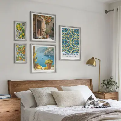 Italské citrusové květy Amalfi v rámu jako polyptych