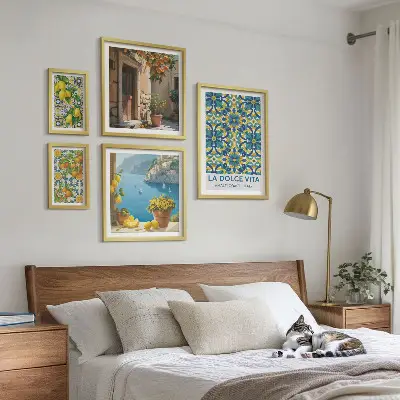 Italské citrusové květy Amalfi v rámu jako polyptych