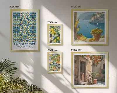 Italské citrusové květy Amalfi v rámu jako polyptych