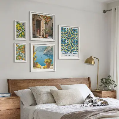 Italské citrusové květy Amalfi v rámu jako polyptych