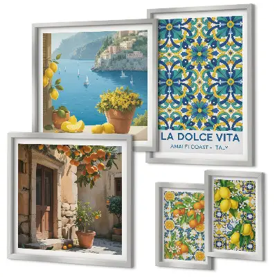 Italské citrusové květy Amalfi v rámu jako polyptych