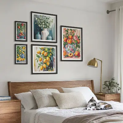 Sada obrazů do ložnice s ovocnou květinovou kompozicí