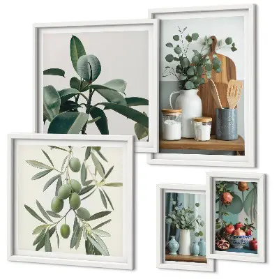 Přírodní skandinávské rostliny v rámu jako polyptych